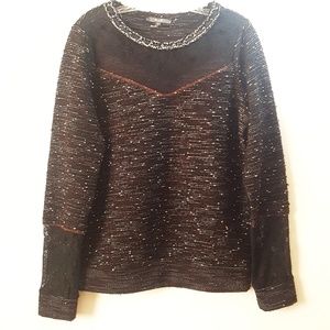 Miss Me Women's Lace Trim Boucle Sweater